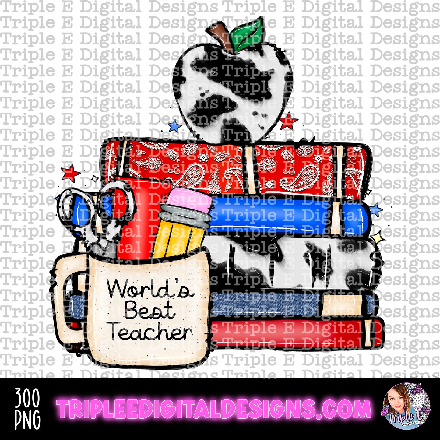 Worlds Best Teacher Cowprint PNG