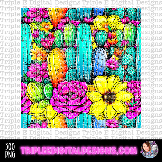 Cactus & Flowers Seamless